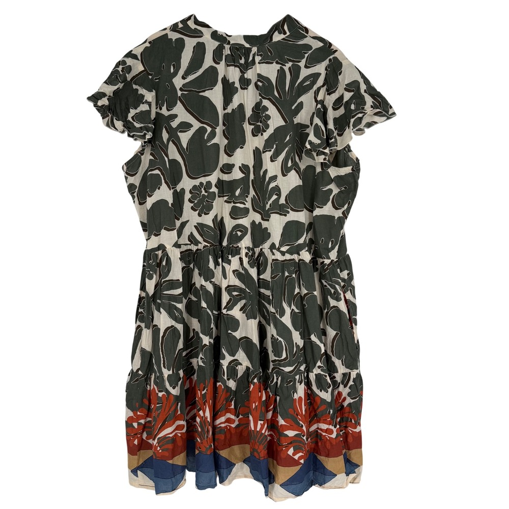 Ashley Stewart Cotton Botanical Tiered Mini Dress Green Orange Plus Size 22/24 - Picture 8 of 10